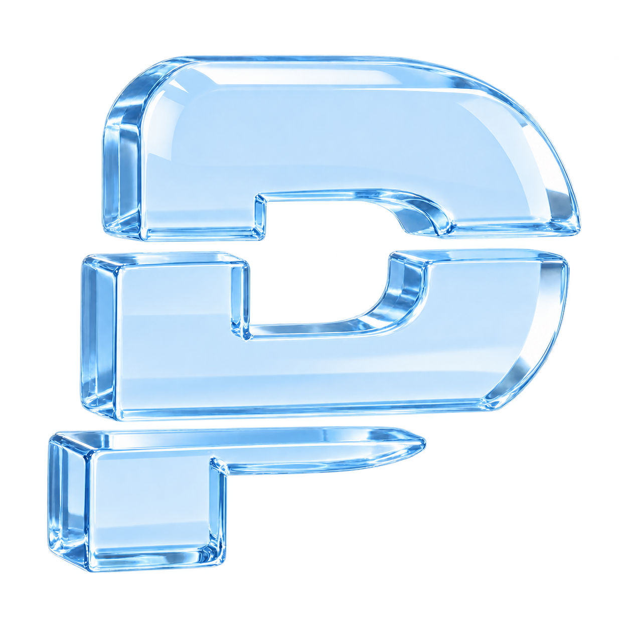 Puffles layered P symbol in pale baby-blue optical glass